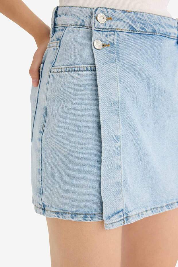 Yüksek Bel Cepli Mini Jean Şort Etek E4697AX25SM - 5