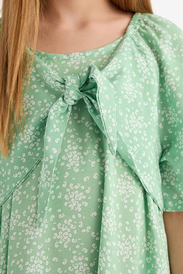 Kız Çocuk Desenli Viskon Kısa Kollu Yazlık Elbise E3820A825SM - 5