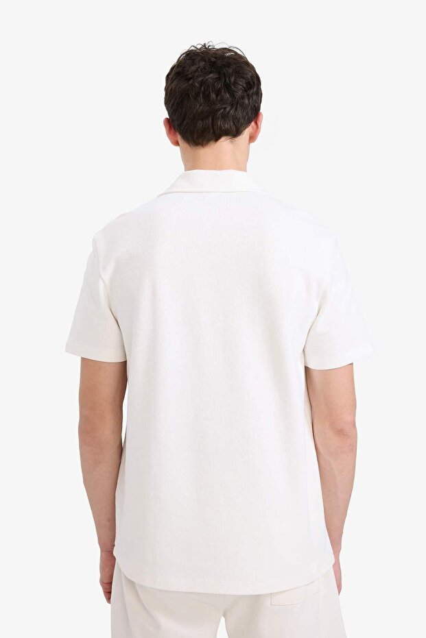 Regular Fit Polo Yaka Dokulu Basic Düz Kısa Kollu Tişört B4939AX25SM - 5