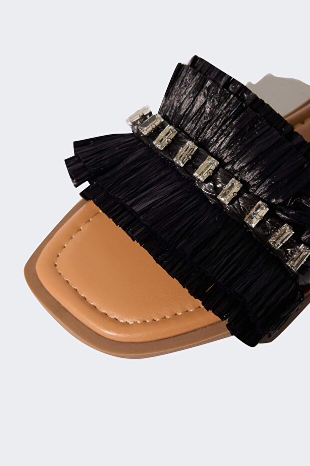 Kadın Taşlı Tek Bantlı Düz Taban Terlik E2497AX25SM - 5