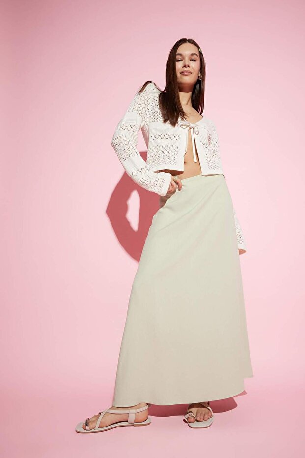 A-Line High Waist Linen Blended Maxi Skirt E9805Ax25Sm