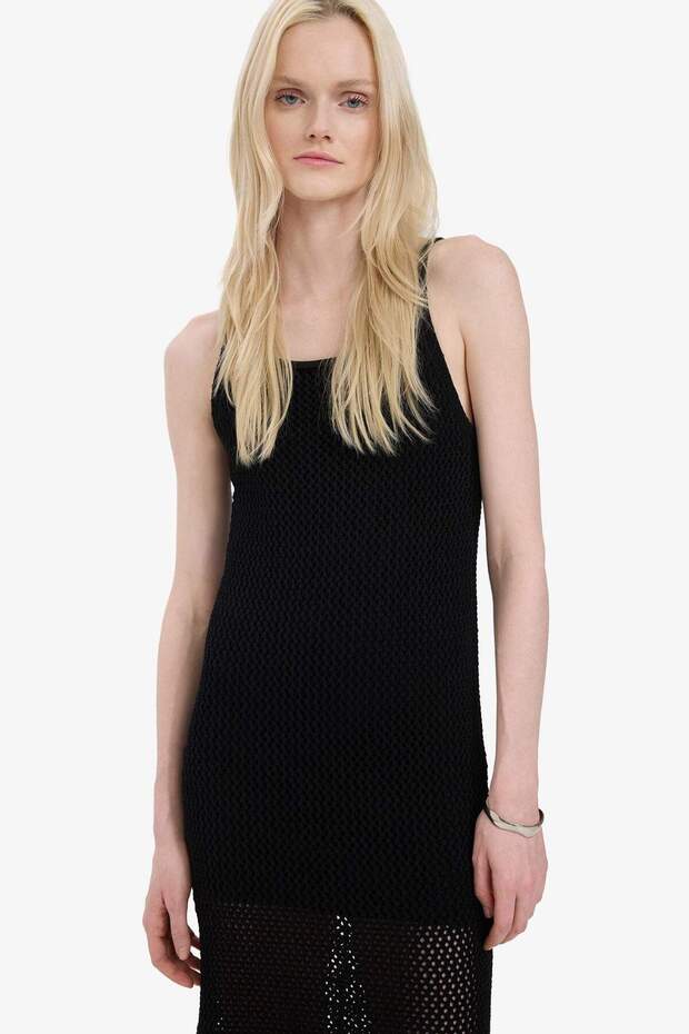 Ajurlu Halter Yaka Basic Düz Kolsuz Maxi Elbise E9918AX25SM - 6
