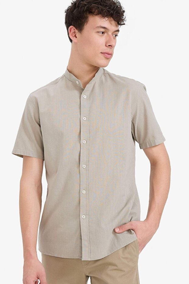 %100 Pamuk Regular Fit Dik Yaka Yazlık Kısa Kollu Gömlek E1731AX25SP - 1