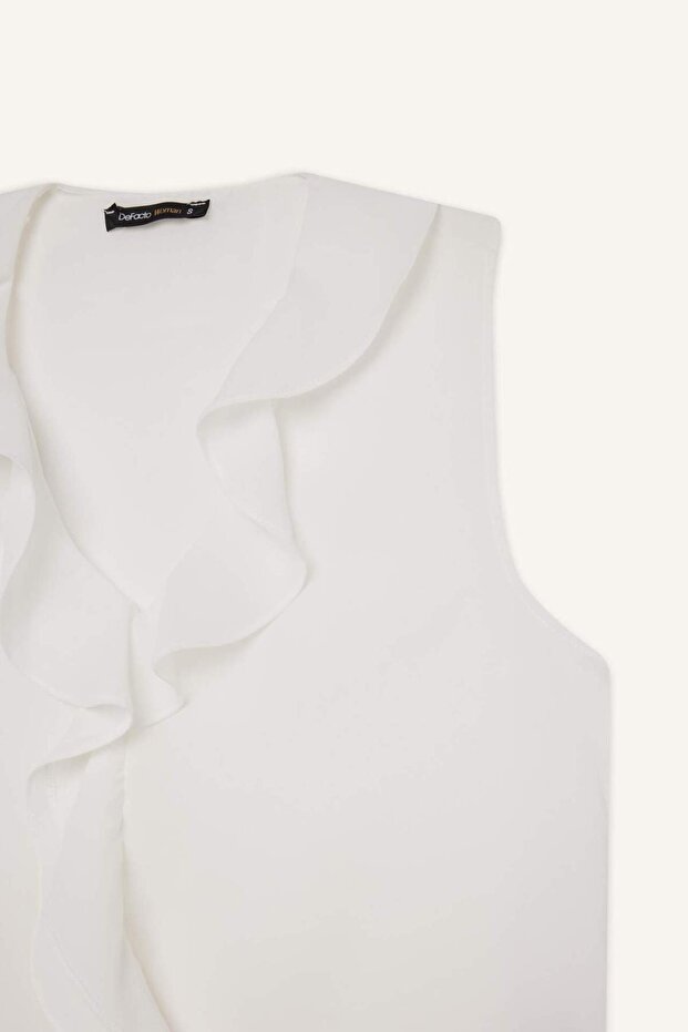 Regular Fit V Yaka Şifon Kolsuz Bluz D3128AX24HS - 8