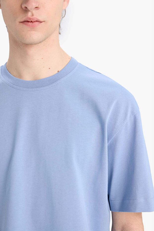 %100 Pamuk Oversize Geniş Kalıp Bisiklet Yaka Basic Düz Kısa Kollu Tişört E6885AXNS - 5