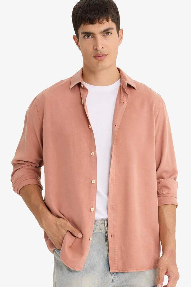 Regular Fit Basic Düz Uzun Kollu Gömlek B2907AX25SP - 4