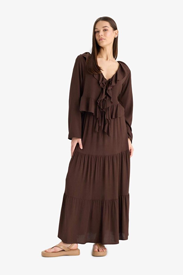 Yüksek Bel Krinkıl Viskon Maxi Etek D5033AX25SM - 3