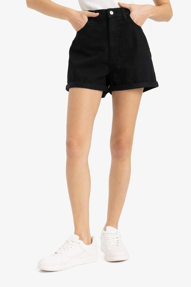 Mom Fit Yüksek Bel Duble Paça Jean Şort E0926AX25SM - 5