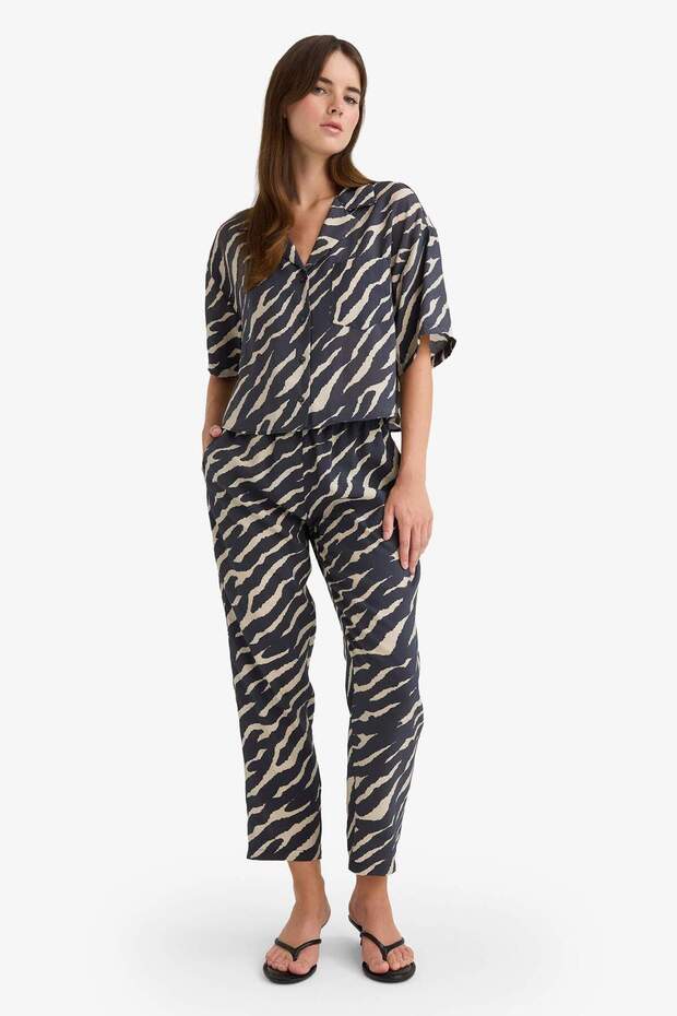 Carrot Fit Leopar Desenli Modal Kumaş Pantolon Çift Cepli Yüksek Bel Düz Paça E6360AX25SP - 3