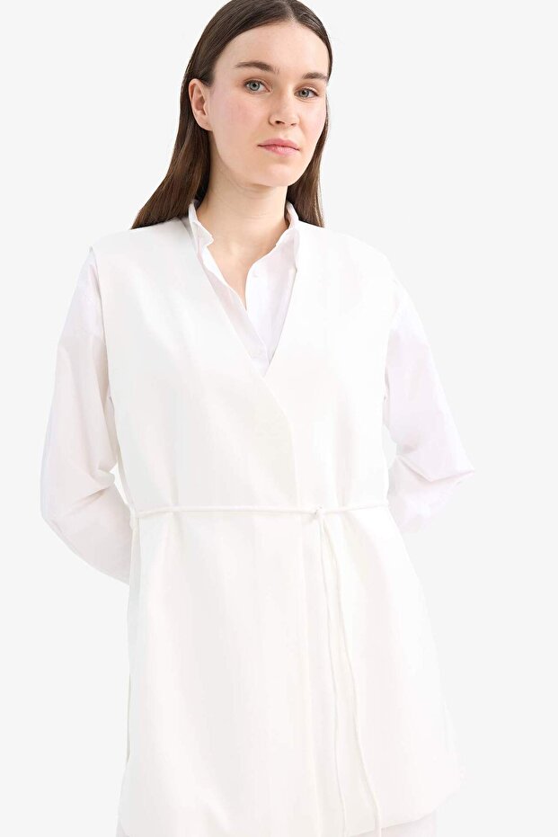 V Yaka Bağcıklı Basic Düz Yelek E7981AX25SM - 1