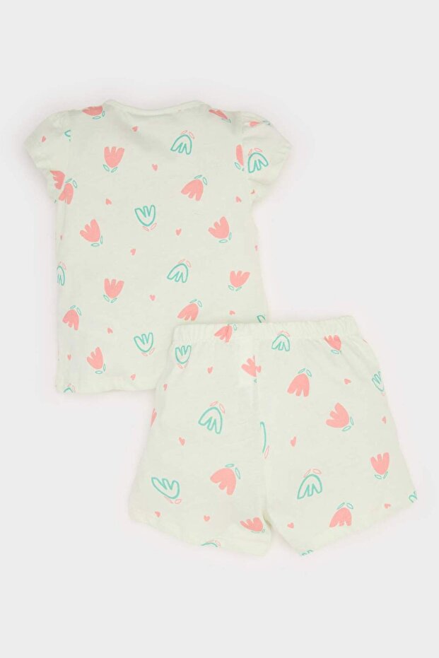 Kız Bebek Pijama Takımı Çiçekli Kısa Kollu Penye Üst Beli Lastikli Şort E4614A525SM - 6