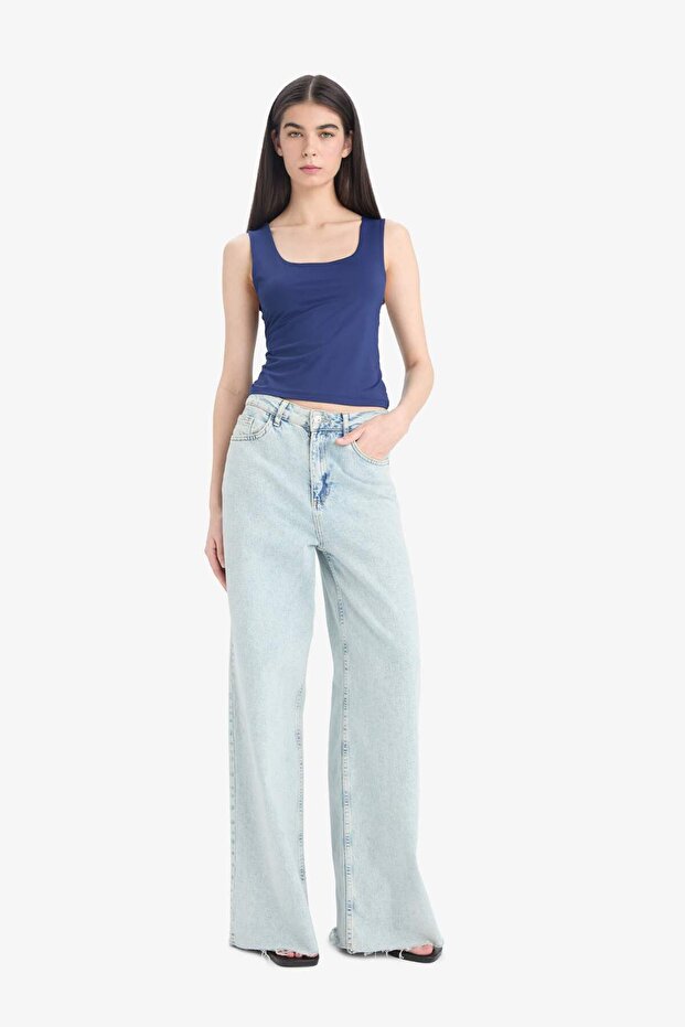 Slim Fit Dar Kesim Basic Düz Kare Yaka Atlet C2622AX25SP - 2