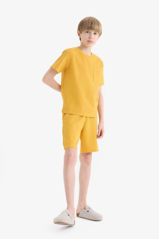 Erkek Çocuk Pijama Takımı Waffle Kısa Kollu Üst Beli Lastikli Şort D9993A825SM - 1