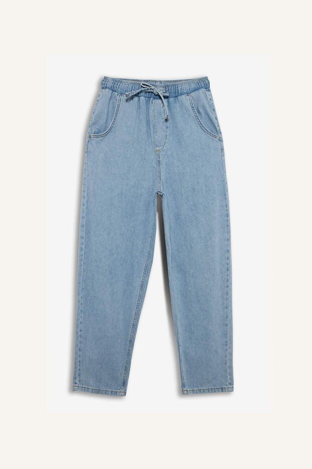 Pull On Paperbag Yüksek Bel Düz Paça Uzun Yumuşak Jean Pantolon E0733AX25SM - 8