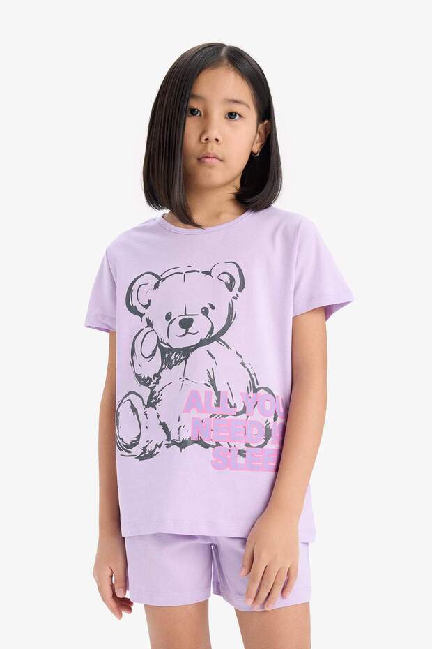 Kız Çocuk Pijama Takımı Baskılı Kısa Kollu Üst Beli Lastikli Şort E6226A825HS - 4