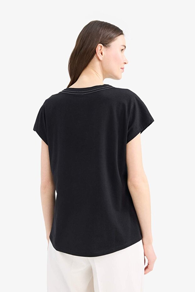 %100 Pamuk Basıc Flamlı Tişört E1159AX25SM - 5