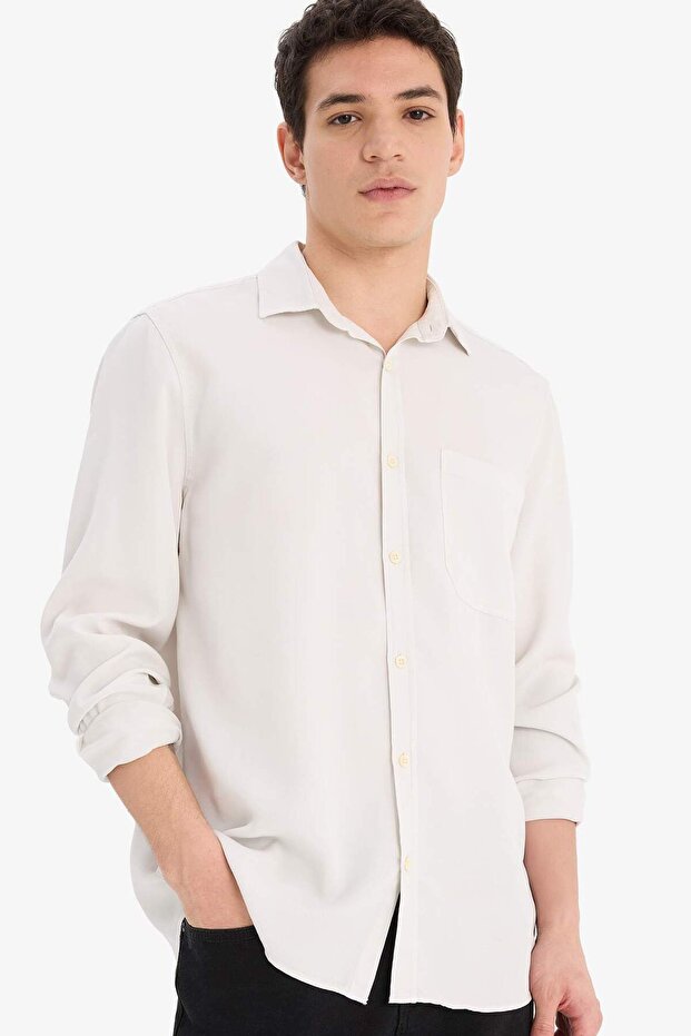 Regular Fit Basic Düz Uzun Kollu Gömlek B2907AX25SP - 1
