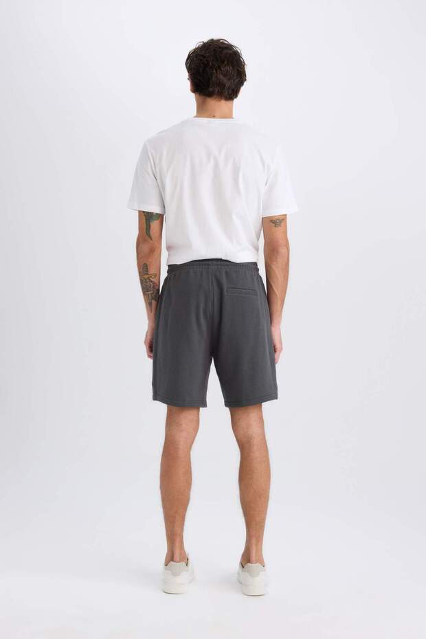 Regular Fit Düz Paça Beli Bağcıklı Cepli Basic Düz Şort B8672AX25SP - 6