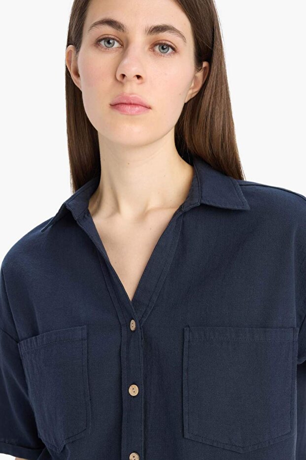 Boxy Fit Basic Düz Kısa Kollu Gömlek V2523AZ25SP - 4