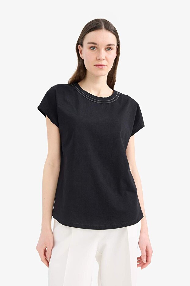 %100 Pamuk Basıc Flamlı Tişört E1159AX25SM - 3