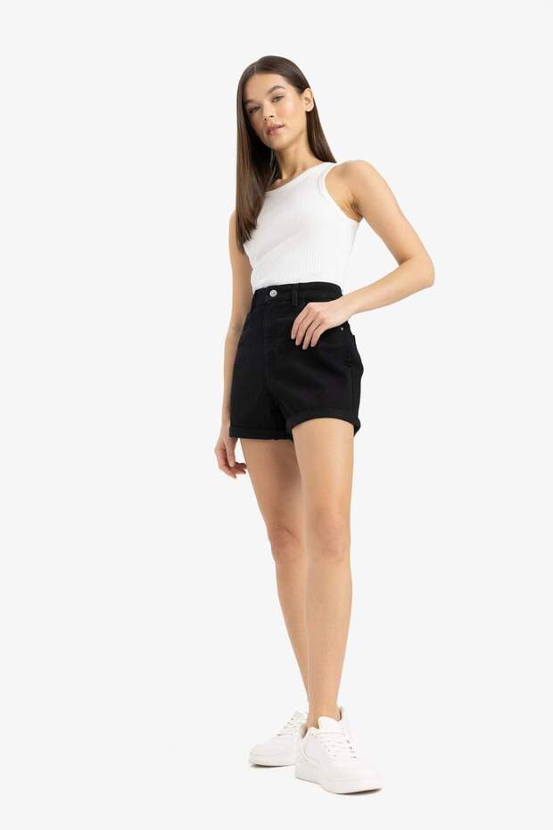 Mom Fit Yüksek Bel Duble Paça Jean Şort E0926AX25SM - 2