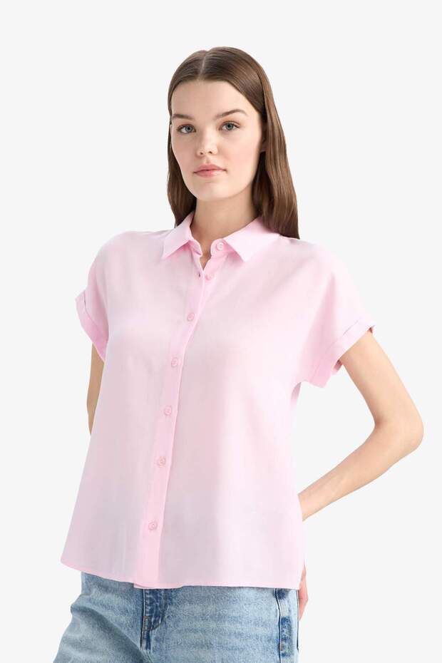 Regular Fit Basic Plain Viscose Short Sleeve Shirt N7819Az25Sp - 4