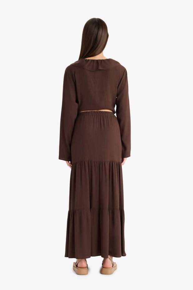 Yüksek Bel Krinkıl Viskon Maxi Etek D5033AX25SM - 8