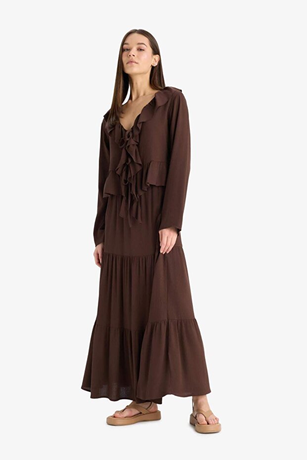 Yüksek Bel Krinkıl Viskon Maxi Etek D5033AX25SM - 2