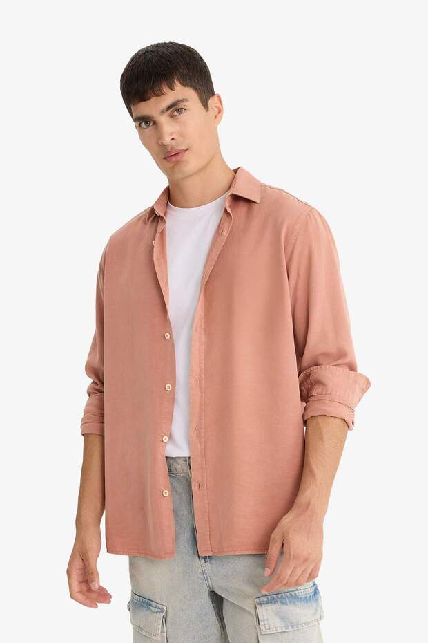 Regular Fit Basic Düz Uzun Kollu Gömlek B2907AX25SP - 6