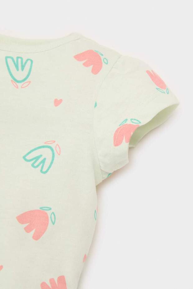 Kız Bebek Pijama Takımı Çiçekli Kısa Kollu Penye Üst Beli Lastikli Şort E4614A525SM - 5