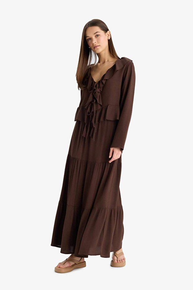 Yüksek Bel Krinkıl Viskon Maxi Etek D5033AX25SM - 4