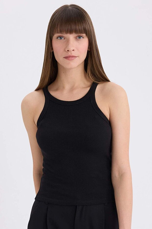 Slim Fit Halter Neck Basic Ribbed Camisole Tank Top (25 Sp)