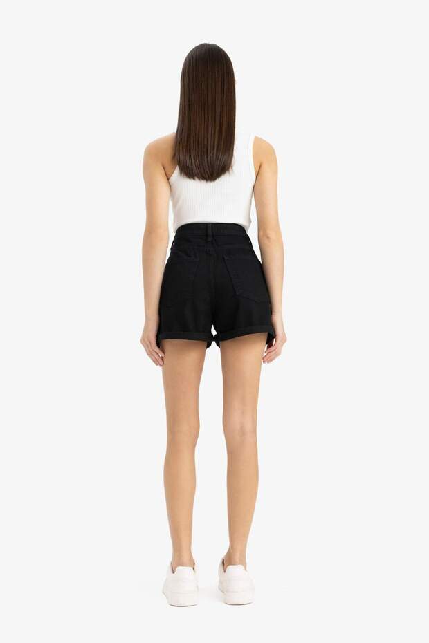 Mom Fit Yüksek Bel Duble Paça Jean Şort E0926AX25SM - 7
