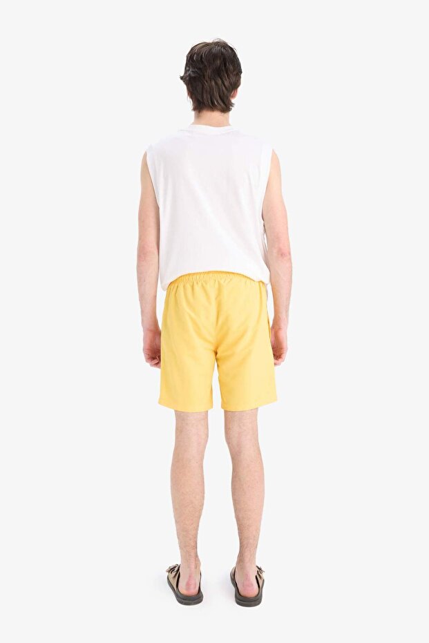 Regular Fit Kısa Boy Cepli File Astarlı Beli Bağcıklı Düz Hafif Kumaş Deniz Şortu E5133AXNS - 5