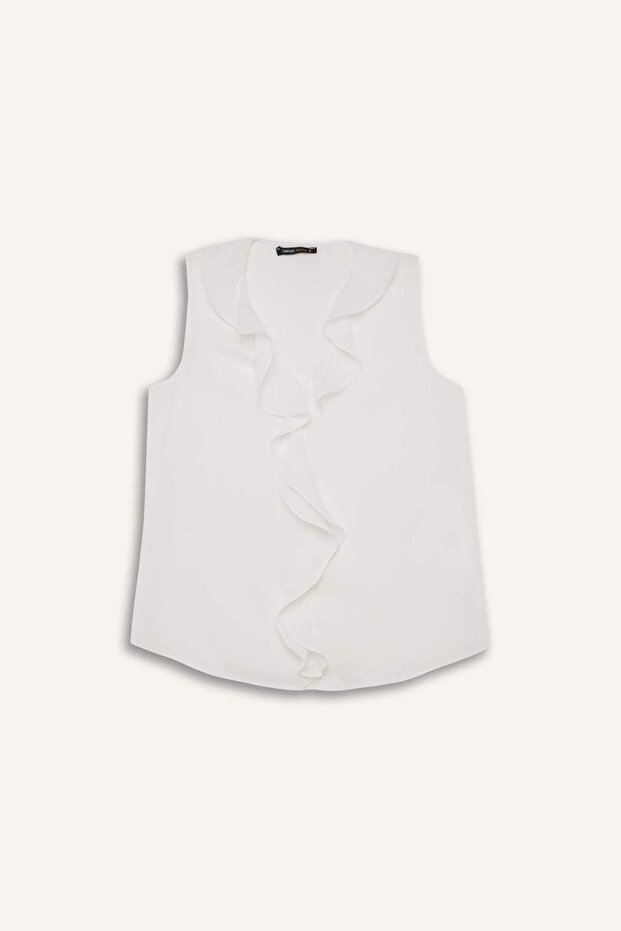 Regular Fit V Yaka Şifon Kolsuz Bluz D3128AX24HS - 7