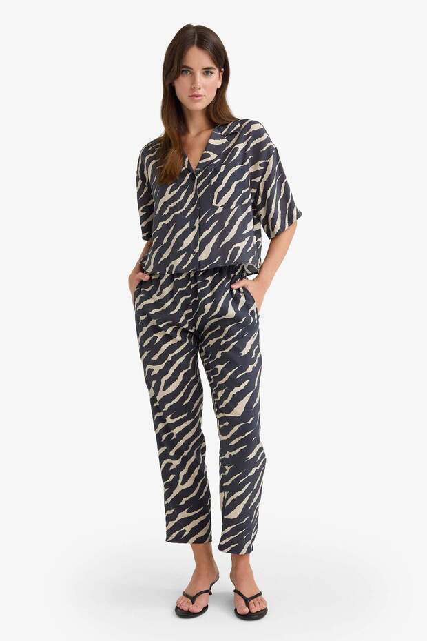 Carrot Fit Leopar Desenli Modal Kumaş Pantolon Çift Cepli Yüksek Bel Düz Paça E6360AX25SP - 4