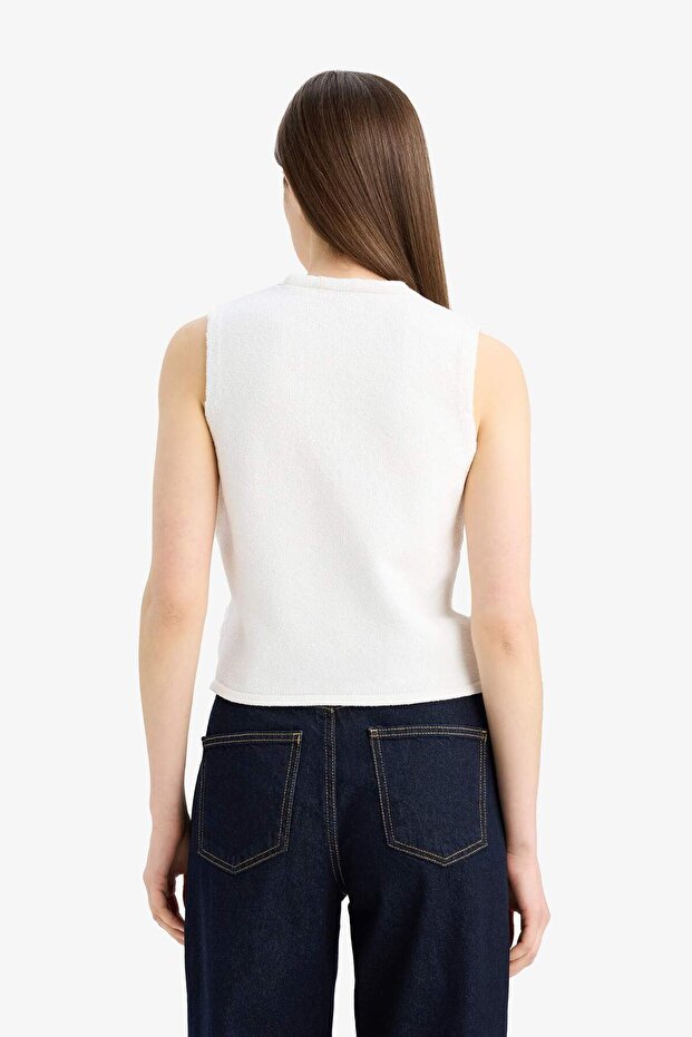 Fitted V Yaka Basic Düz Düğmeli Yelek E9927AX25SM - 4