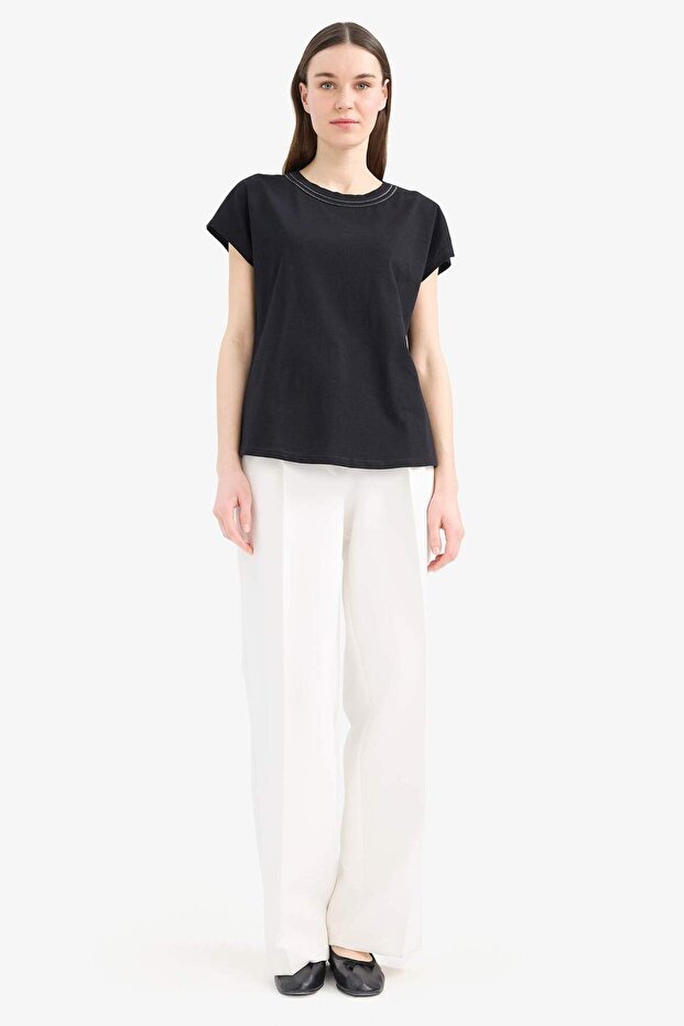 %100 Pamuk Basıc Flamlı Tişört E1159AX25SM - 2