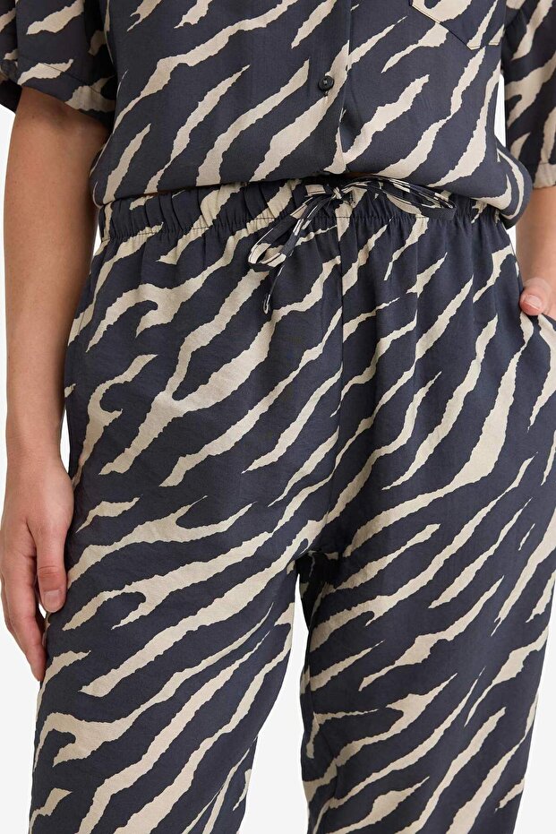 Carrot Fit Leopar Desenli Modal Kumaş Pantolon Çift Cepli Yüksek Bel Düz Paça E6360AX25SP - 7