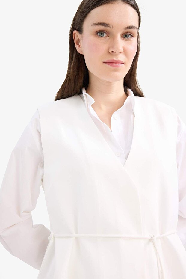 V Yaka Bağcıklı Basic Düz Yelek E7981AX25SM - 4