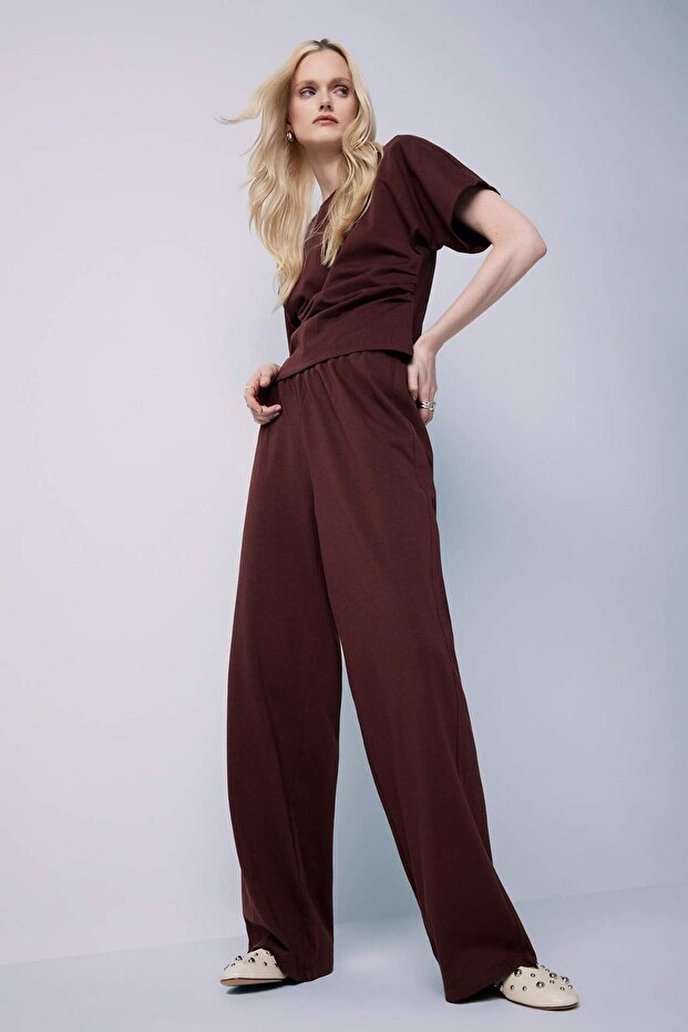 Wide Leg Basic Düz Geniş Paça Premium Pantolon E5782AX25SP - 1