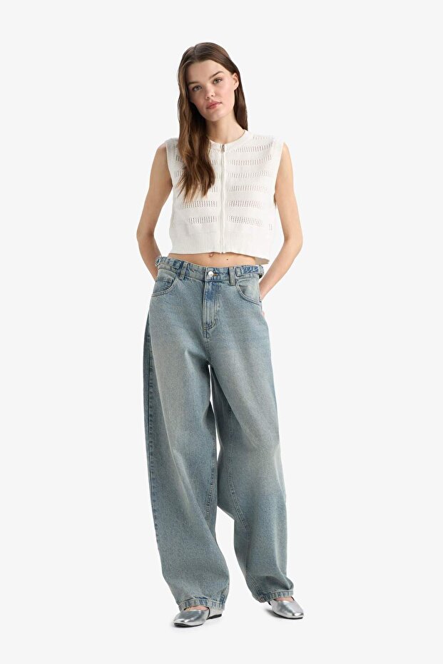 Regular Fit Bisiklet Yaka Fermuarlı Triko Yelek E7301AX25SP - 4