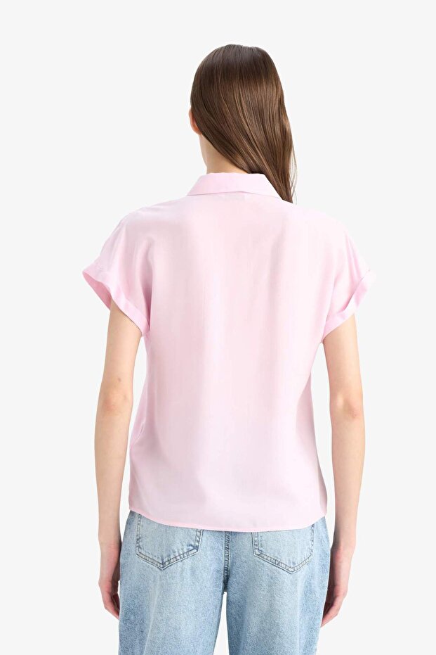 Regular Fit Basic Plain Viscose Short Sleeve Shirt N7819Az25Sp - 6