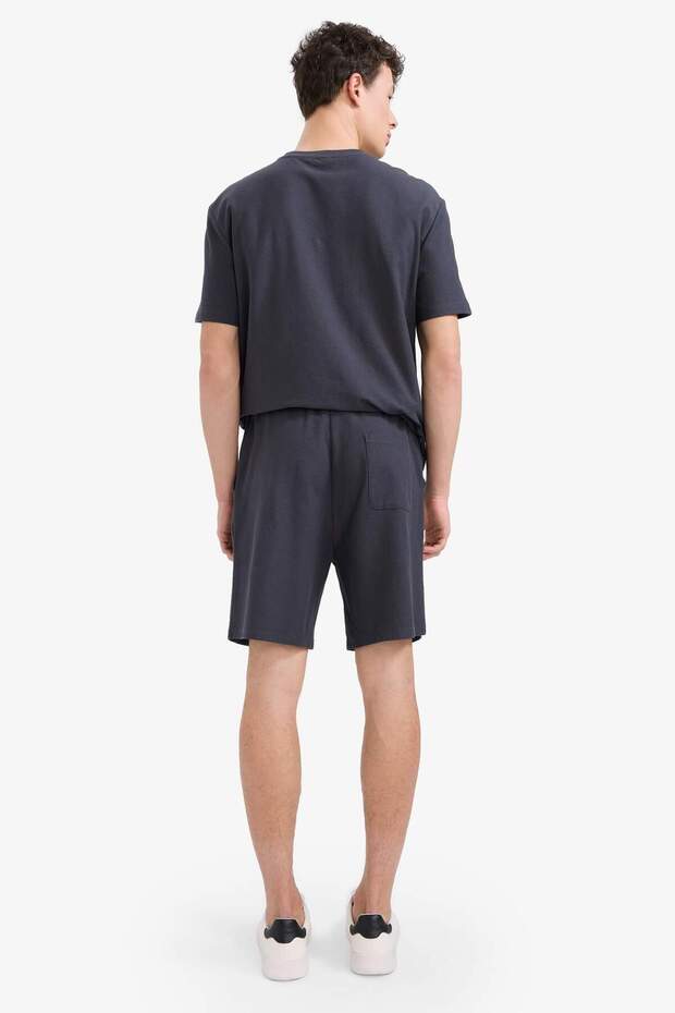 %100 Pamuk Relax Fit Twill Dokulu Cepli Şort E2590AX25SM - 6