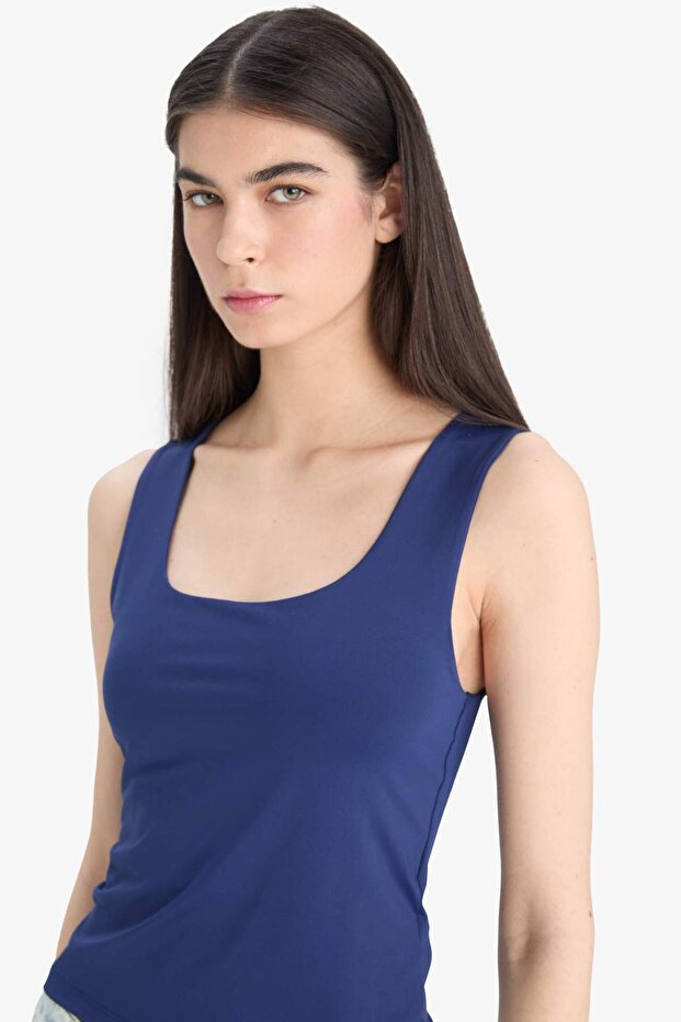 Slim Fit Dar Kesim Basic Düz Kare Yaka Atlet C2622AX25SP - 3