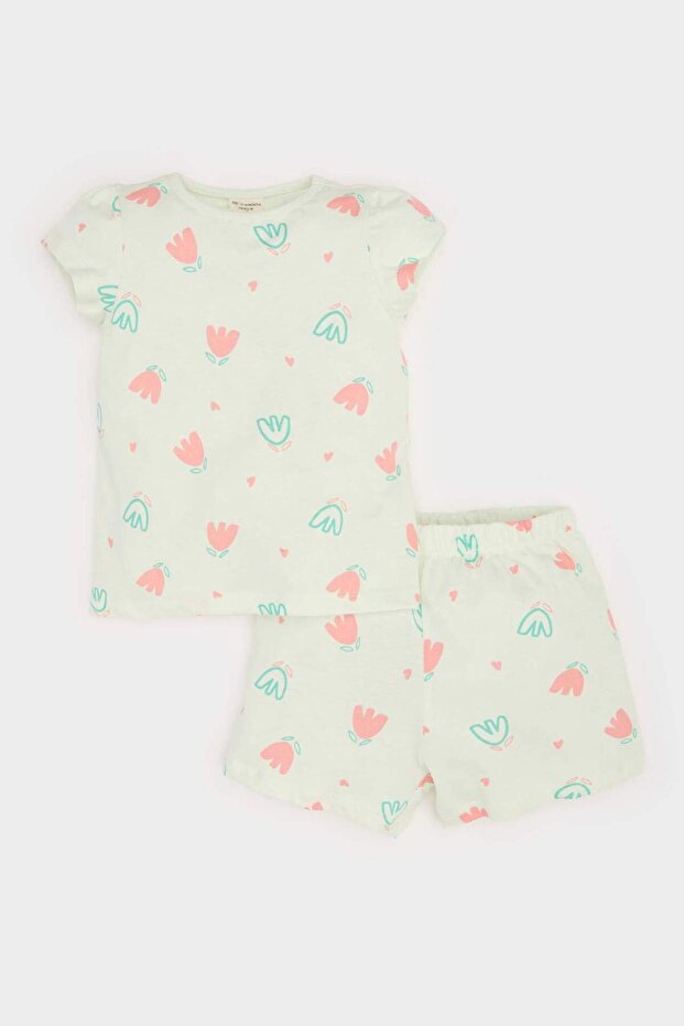 Kız Bebek Pijama Takımı Çiçekli Kısa Kollu Penye Üst Beli Lastikli Şort E4614A525SM - 2