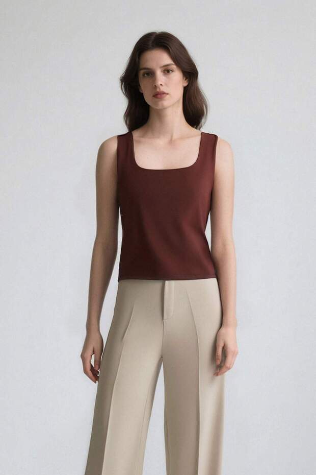 Slim Fit Dar Kesim Basic Düz Kare Yaka Atlet C2622AX25SP - 1