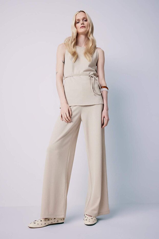 Wide Leg Geniş Paça Basic Düz Pike Pantolon E5784AX25SP - 2