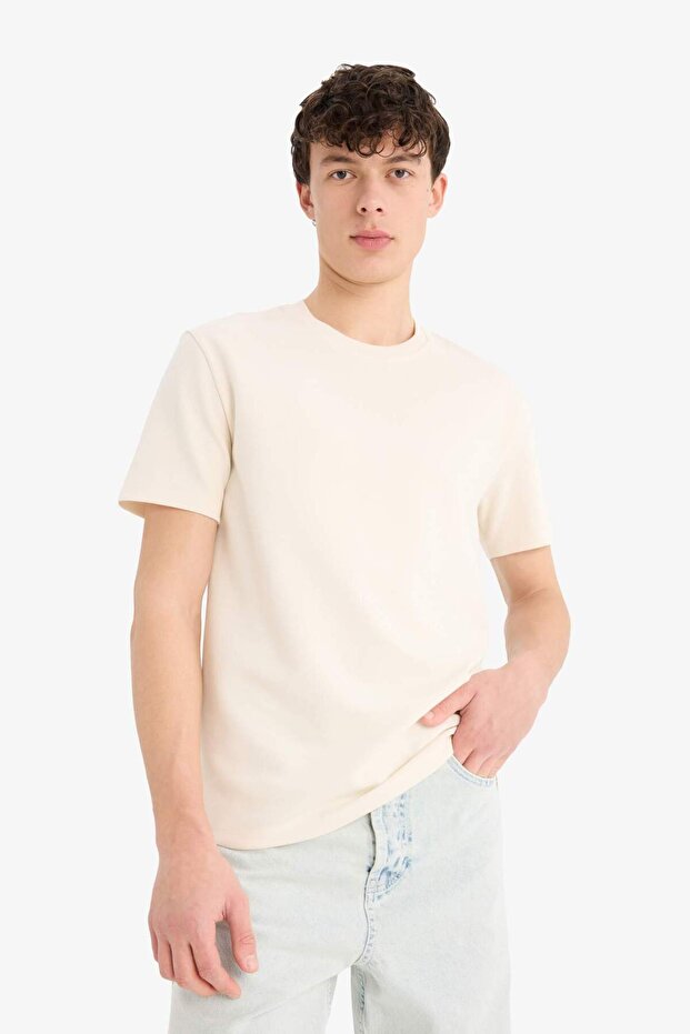 Regular Fit Bisiklet Yaka Dokulu Basic Düz Kısa Kollu Twill Tişört D7912AX25SP - 3