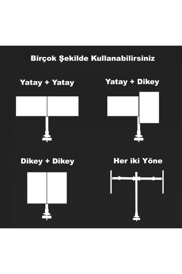 Masaüstü Ayarlanabilir 14-32” Çift Kol Monitör Tutucu - 7